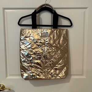 NWOT Victoria’s Secret large metallic gold puffer tote